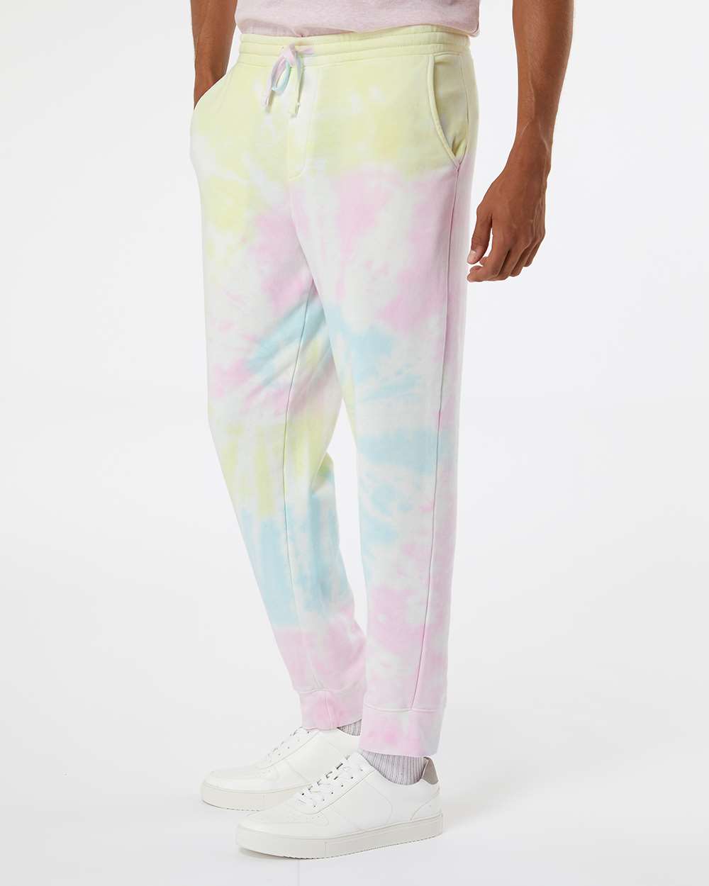 Unisex Tie-Dyed Fleece Sweatpants - OnModelSide - B02276402 - Tie Dye Sunset Swirl