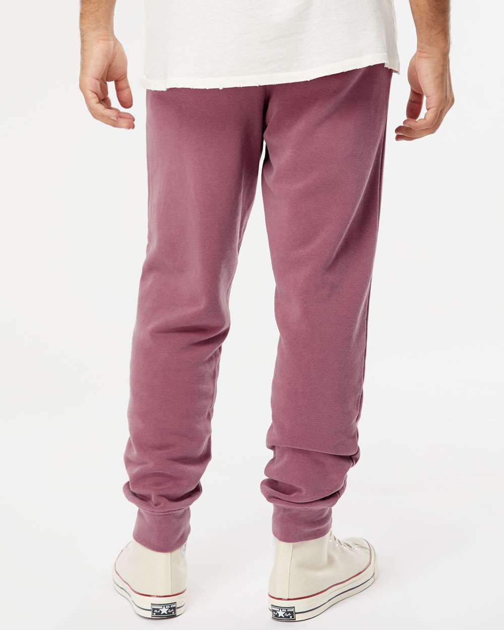 Unisex Pigment-Dyed Fleece Sweatpants - OnModelBack - B02576852 - Pigment Maroon