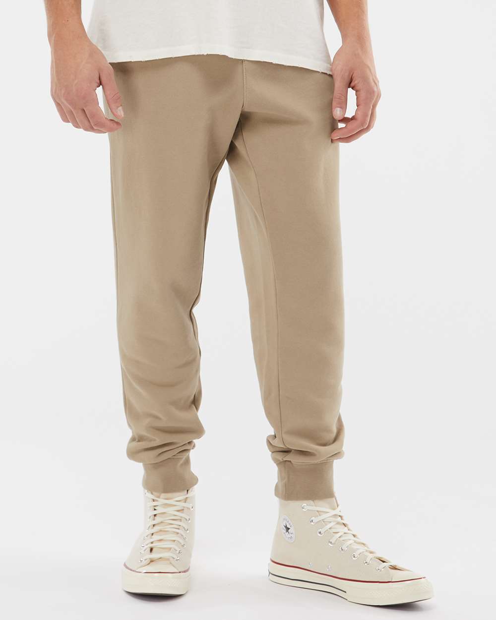 Unisex Pigment-Dyed Fleece Sweatpants - OnModelFront - B02576732 - Pigment Sandstone