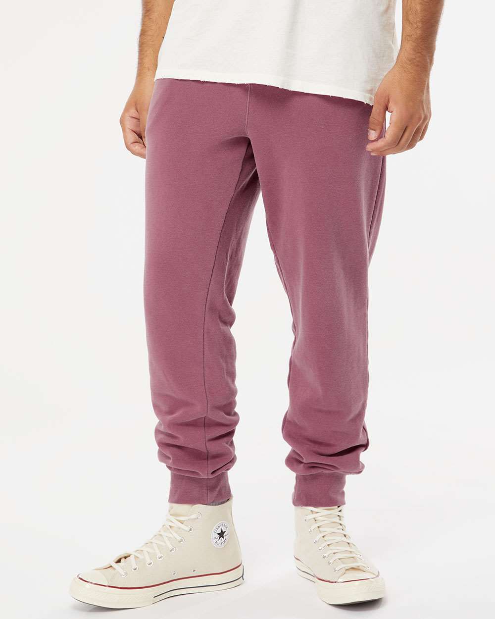 Unisex Pigment-Dyed Fleece Sweatpants - OnModelFront - B02576852 - Pigment Maroon