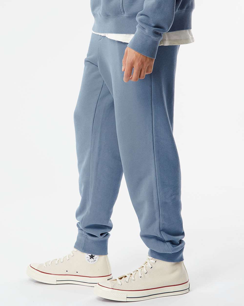 Unisex Pigment-Dyed Fleece Sweatpants - OnModelSide - B02576652 - Pigment Slate Blue