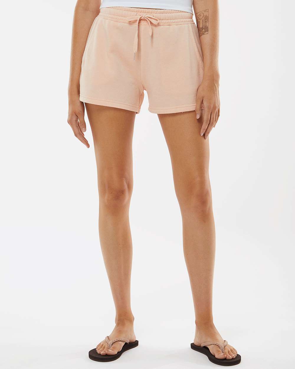 Women’s Lightweight California Wave Wash Fleece Shorts - OnModelFront - B03476302 - Blush