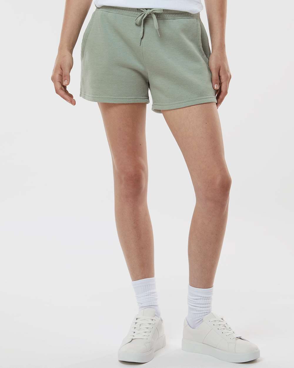 Women’s Lightweight California Wave Wash Fleece Shorts - OnModelFront - B03476542 - Sage