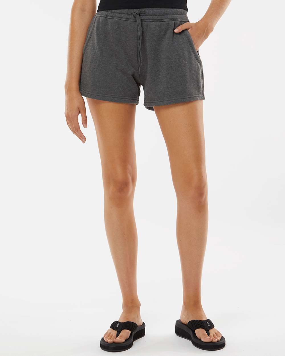 Women’s Lightweight California Wave Wash Fleece Shorts - OnModelFront - B03476582 - Shadow