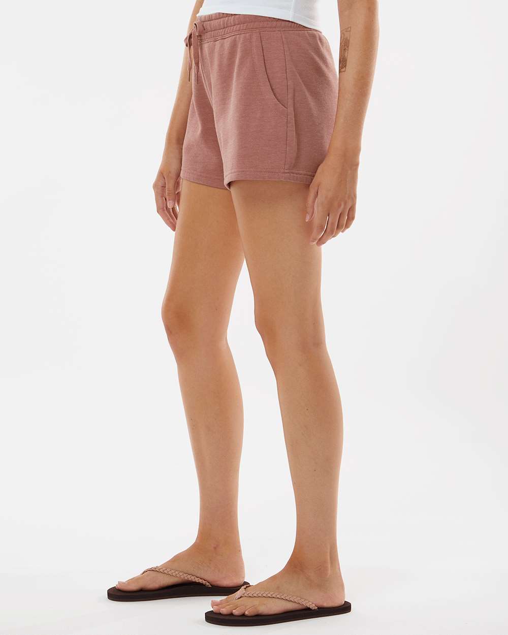 Women’s Lightweight California Wave Wash Fleece Shorts - OnModelSide - B03476102 - Dusty Rose