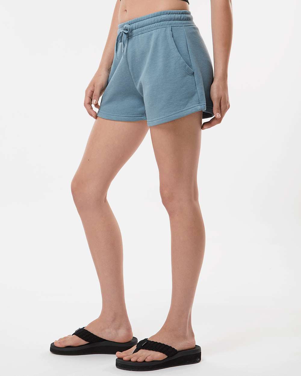 Women’s Lightweight California Wave Wash Fleece Shorts - OnModelSide - B03476252 - Misty Blue