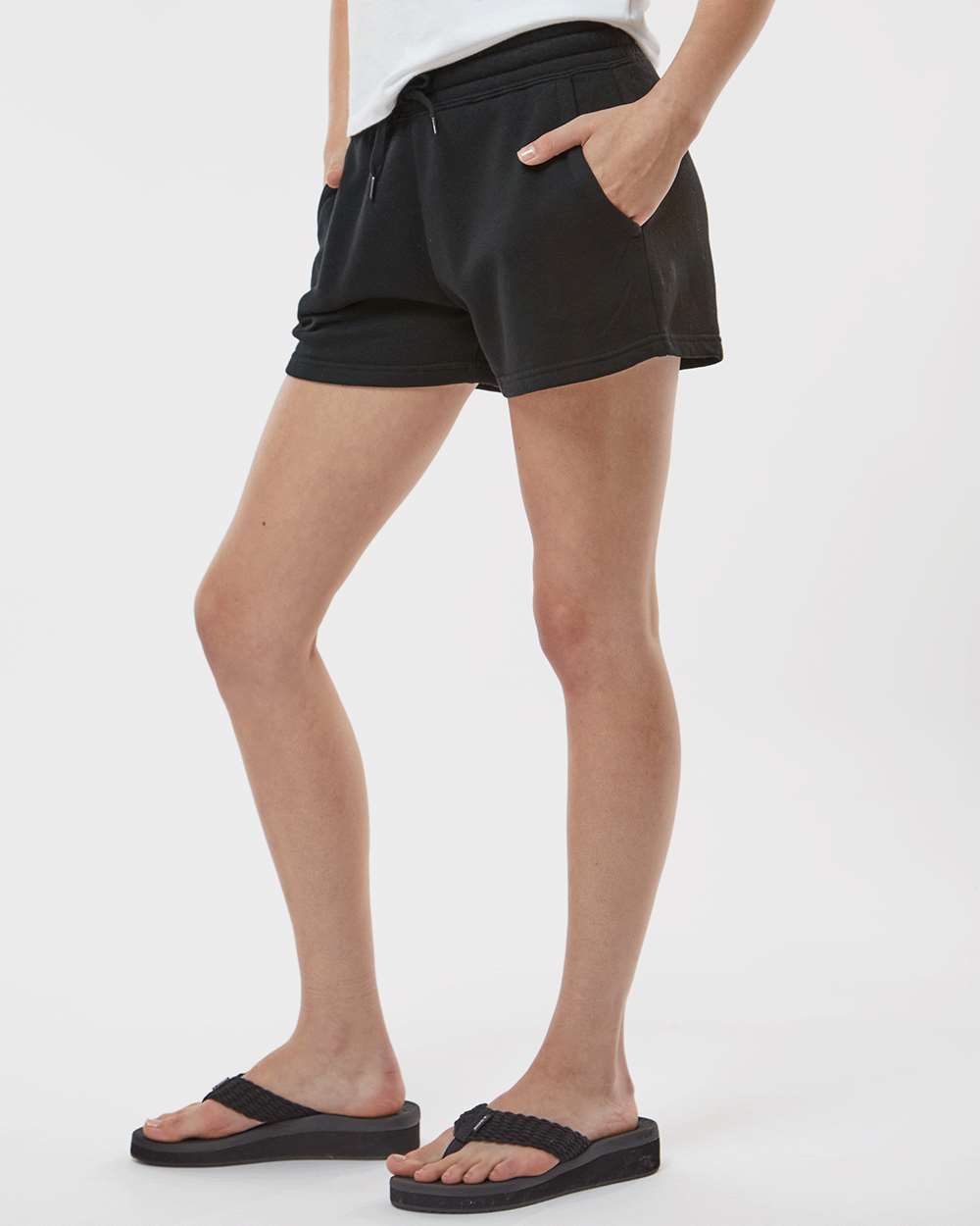 Women’s Lightweight California Wave Wash Fleece Shorts - OnModelSide - B03476502 - Black