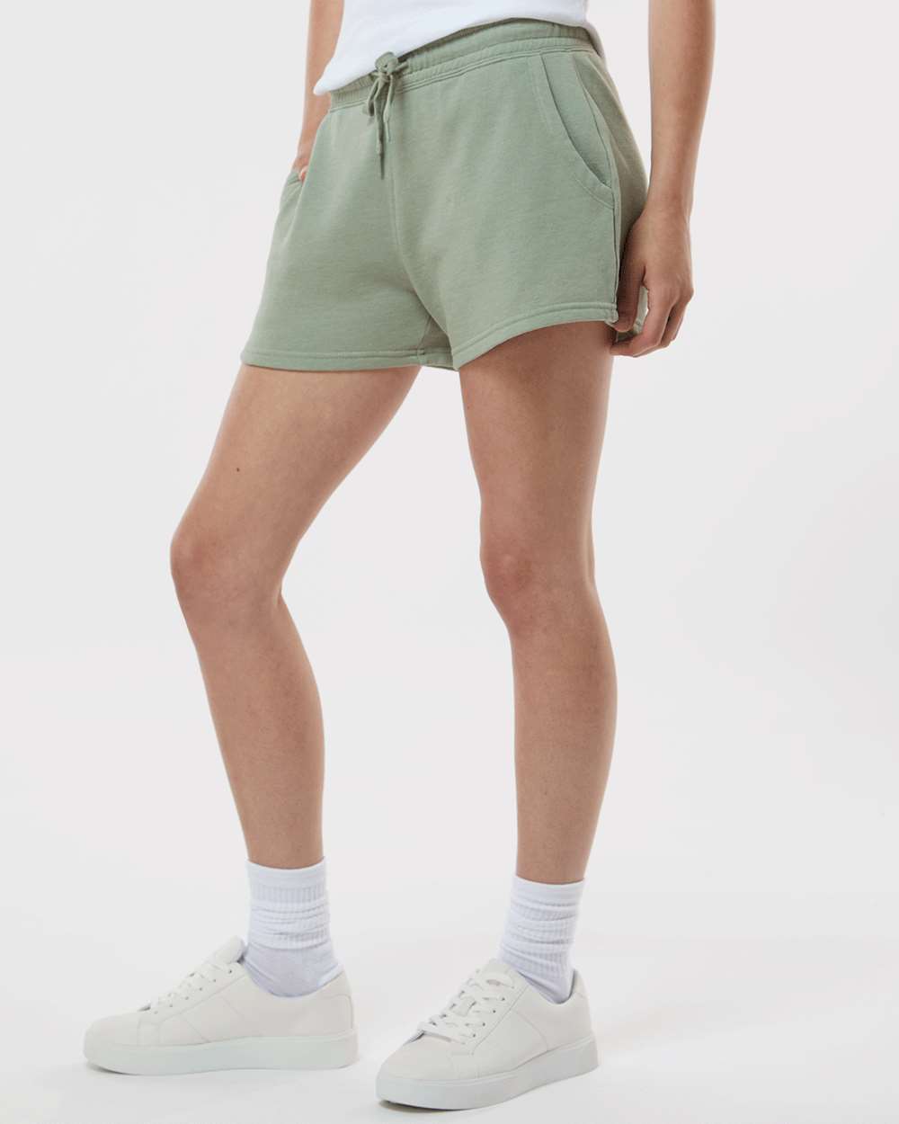 Women’s Lightweight California Wave Wash Fleece Shorts - OnModelSide - B03476542 - Sage