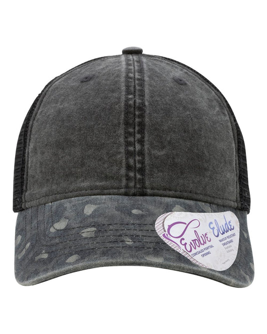 Women's Printed Bill with Mesh Back Cap - Front - B97695510 - Black/ Black Leopard/ Black
