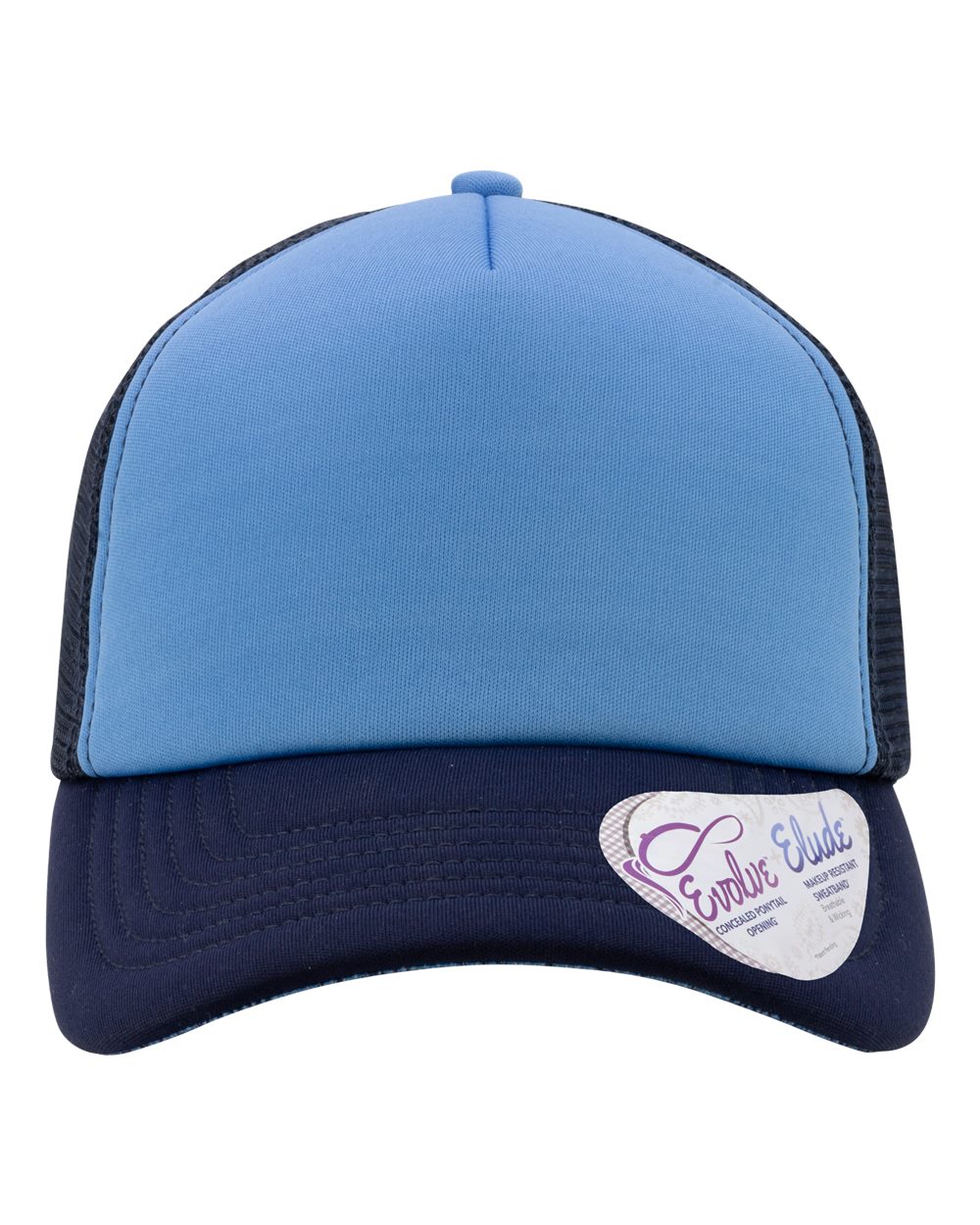 Women's Foam Trucker Cap - Front - B22395250 - Light Blue/ Navy/ Navy/ Graffiti