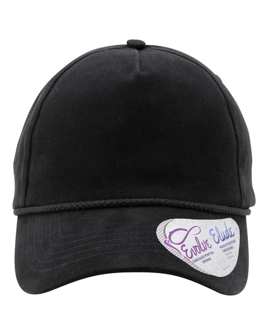 Women's Washed 5-Panel Rope Cap - Front - B34095500 - Black/ Black Leopard