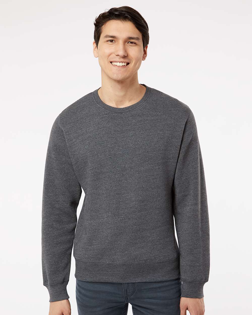 Unisex Triblend Fleece Crewneck Sweatshirt - OnModelFront - B08228103 - Black Triblend