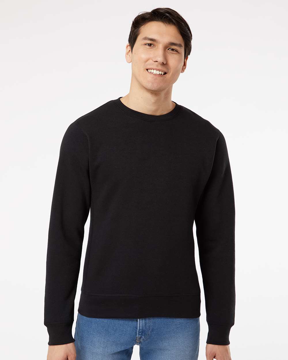 Unisex Triblend Fleece Crewneck Sweatshirt - OnModelFront - B08228503 - Black Solid