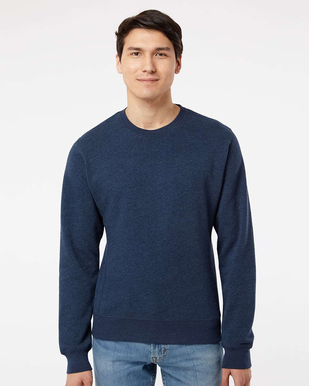 Unisex Triblend Fleece Crewneck Sweatshirt - OnModelFront - B08228653 - True Navy Triblend