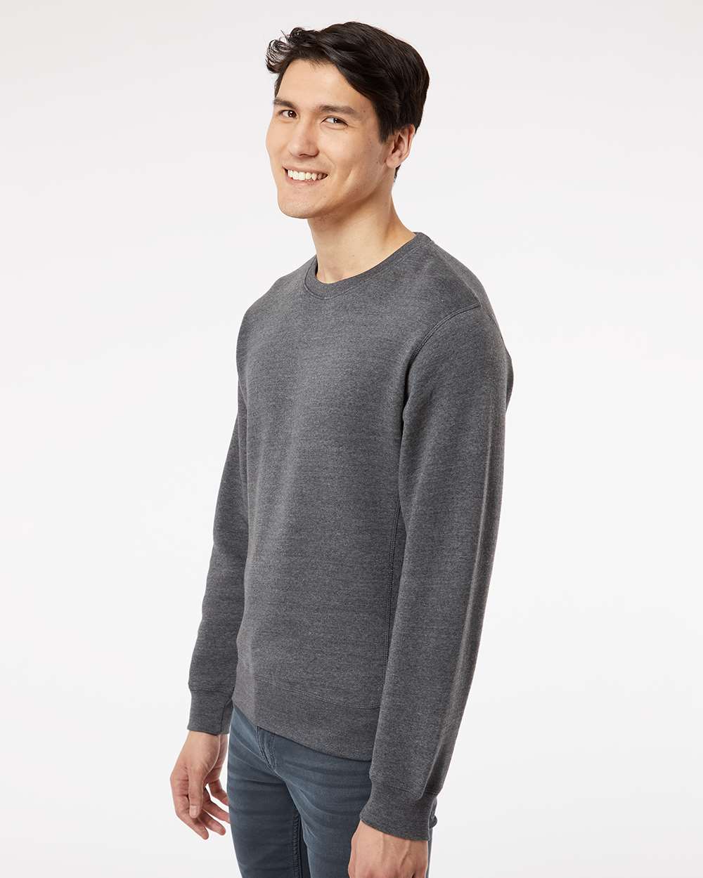 Unisex Triblend Fleece Crewneck Sweatshirt - OnModelSide - B08228103 - Black Triblend