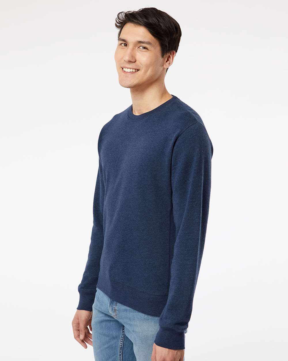 Unisex Triblend Fleece Crewneck Sweatshirt - OnModelSide - B08228653 - True Navy Triblend
