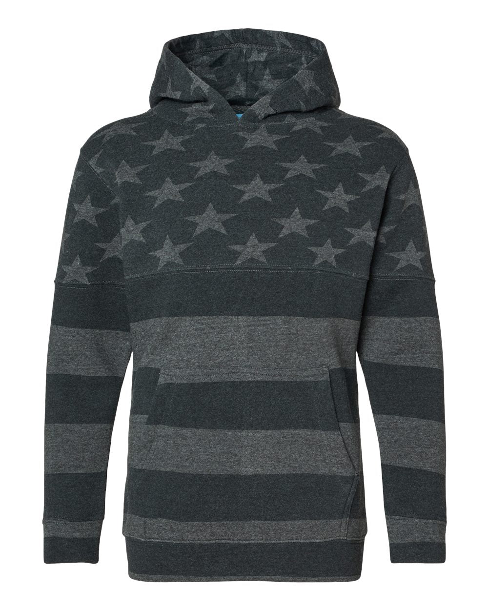 Youth Triblend Fleece Hooded Sweatshirt - Front - B08328453 - Black Stars & Stripes Triblend