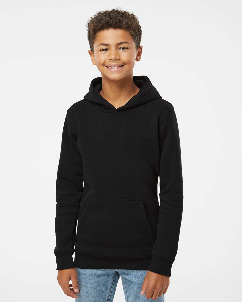Youth Triblend Fleece Hooded Sweatshirt - OnModelFront - B08328504 - Black Solid
