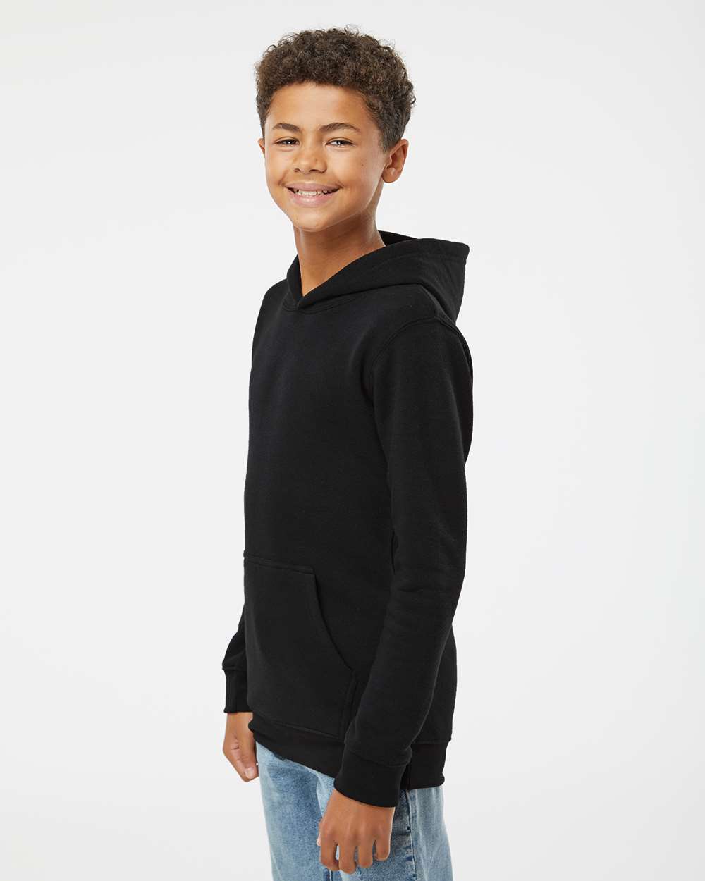 Youth Triblend Fleece Hooded Sweatshirt - OnModelSide - B08328504 - Black Solid