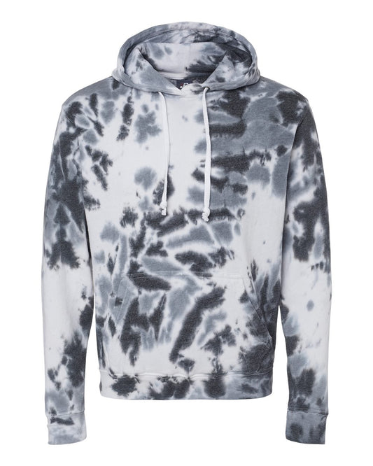 Men's Tie-Dyed Fleece Hooded Sweatshirt - Front - B12028582 - Black Tie Dye