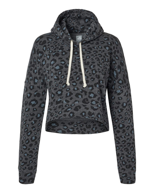 Women's Crop Hooded Sweatshirt - Front - B12428513 - Black Leopard Triblend