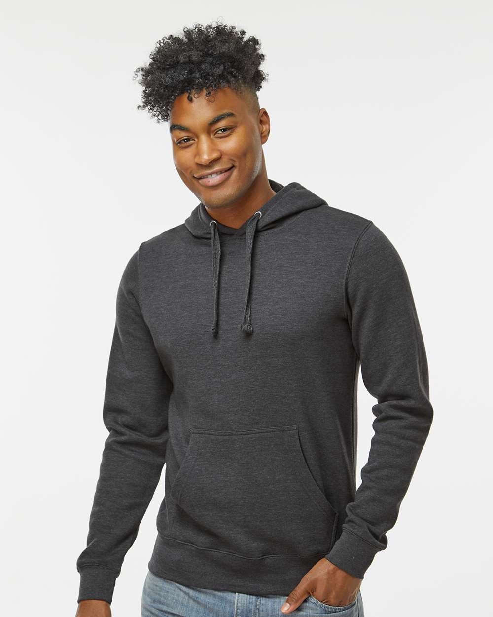 Unisex BTB Fleece Hooded Sweatshirt - OnModelFront - B13428093 - Charcoal Heather