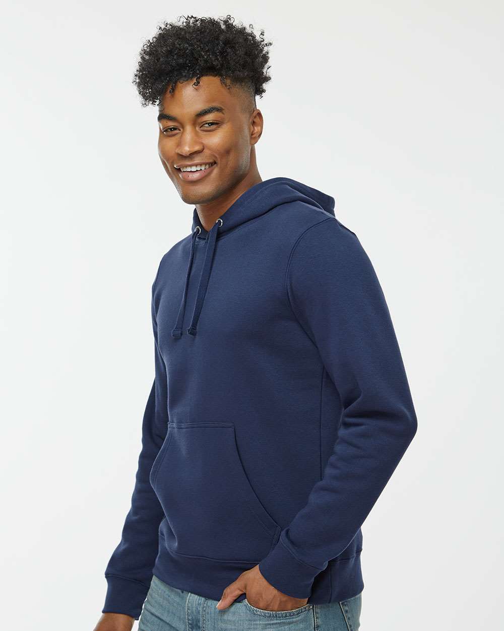 Unisex BTB Fleece Hooded Sweatshirt - OnModelSide - B13428653 - True Navy