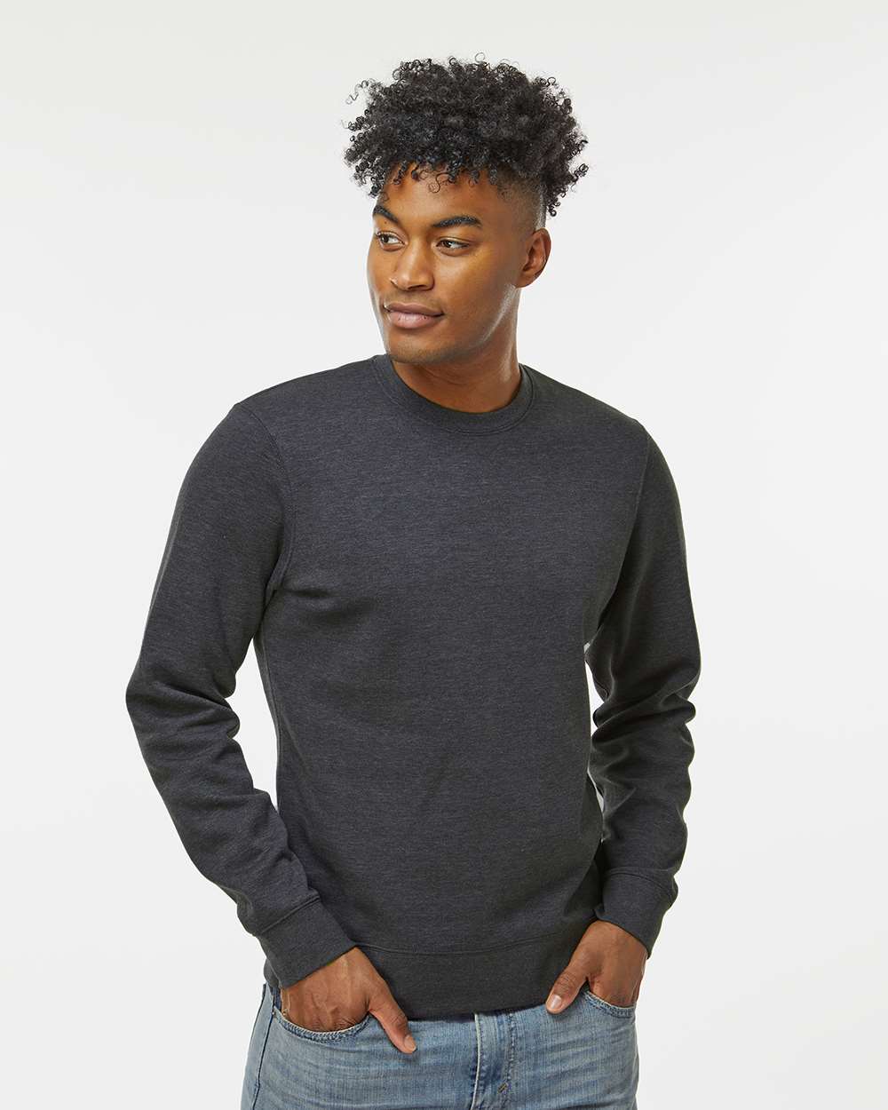 Unisex BTB Fleece Crewneck Sweatshirt - OnModelFront - B13528093 - Charcoal Heather