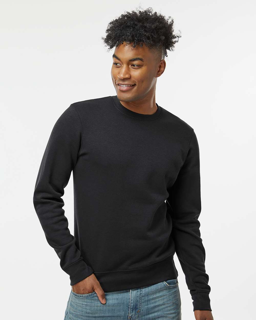Unisex BTB Fleece Crewneck Sweatshirt - OnModelFront - B13528503 - Black