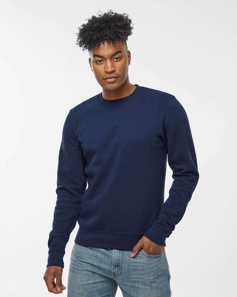Unisex BTB Fleece Crewneck Sweatshirt - OnModelFront - B13528653 - True Navy