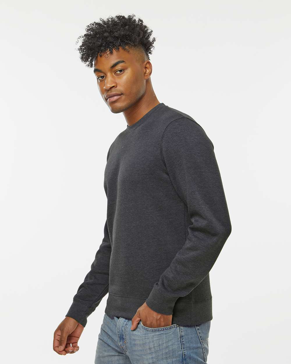 Unisex BTB Fleece Crewneck Sweatshirt - OnModelSide - B13528093 - Charcoal Heather