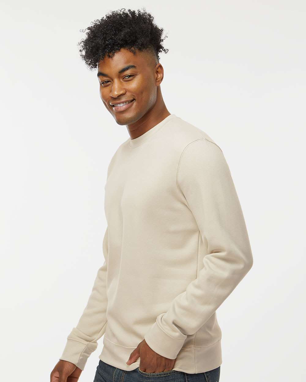 Unisex BTB Fleece Crewneck Sweatshirt - OnModelSide - B13528243 - Oyster
