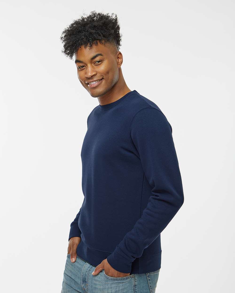 Unisex BTB Fleece Crewneck Sweatshirt - OnModelSide - B13528653 - True Navy