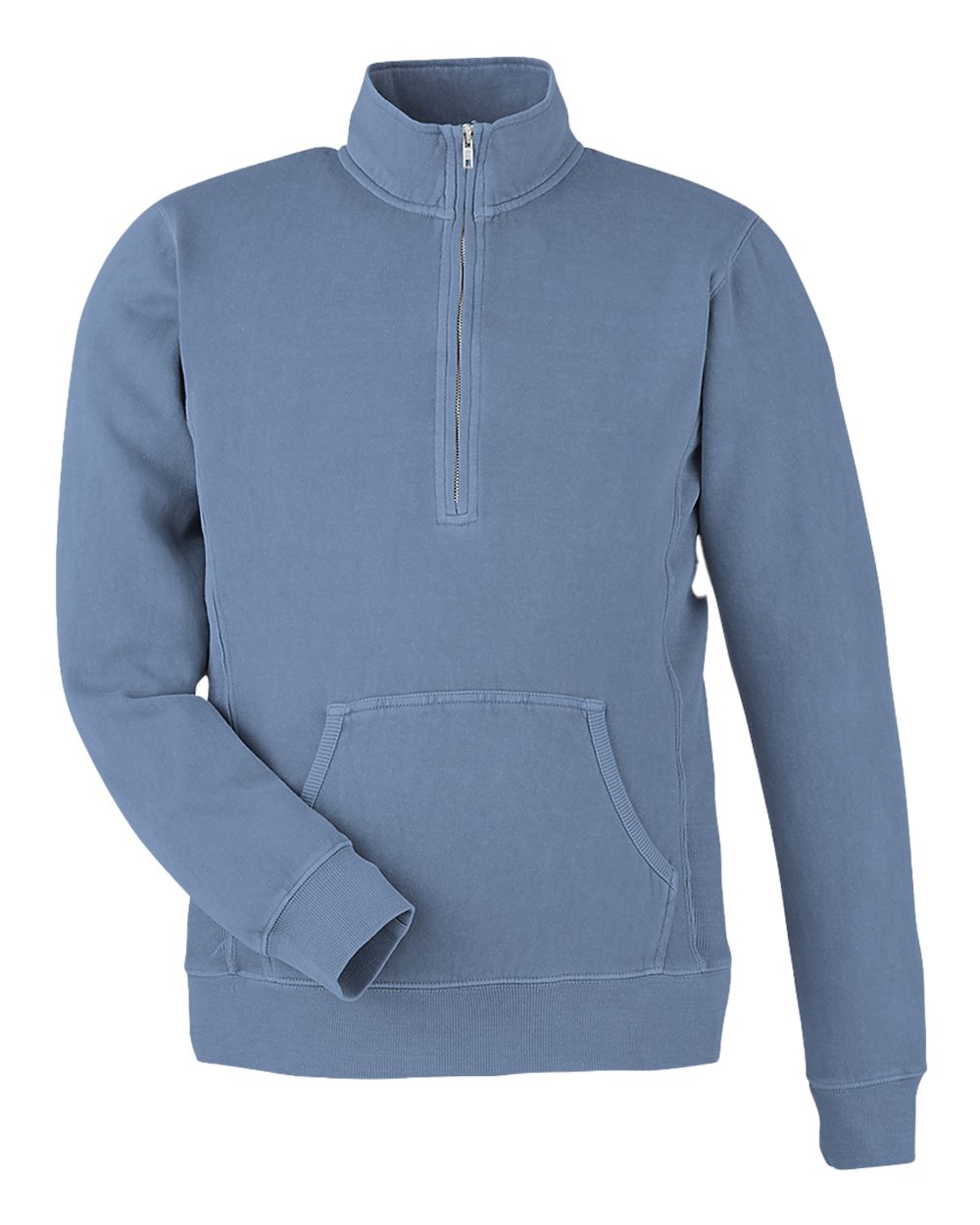 Unisex Pigment-Dyed Fleece Quarter-Zip Pullover - Front - B14428103 - Denim