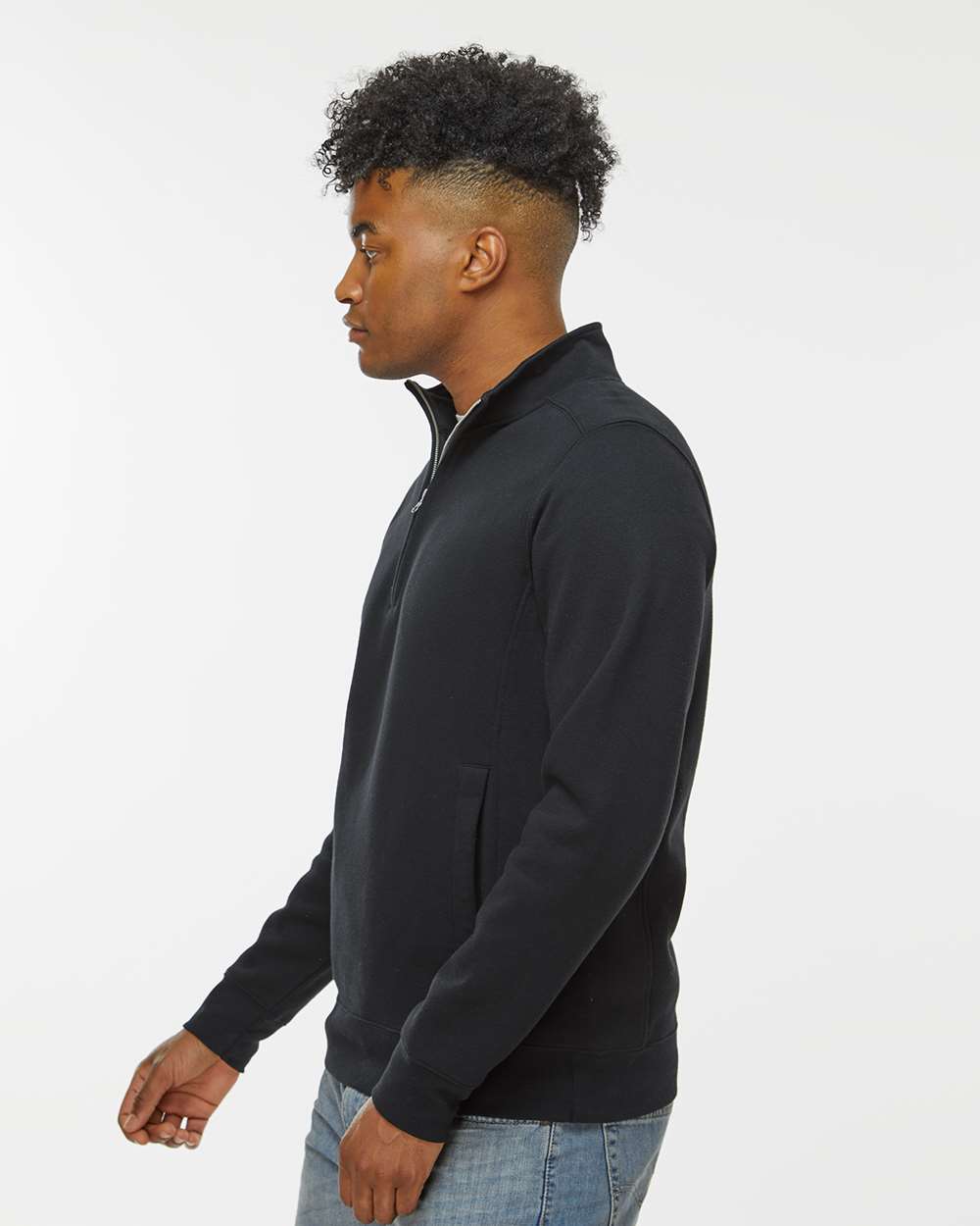 Unisex Heavyweight Fleece Quarter-Zip Sweatshirt - OnModelSide - B14528503 - Black