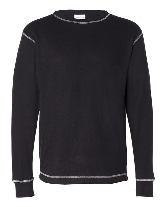 Men's Vintage Thermal Long Sleeve T-Shirt - Front - B06428503 - Black/ Vintage White