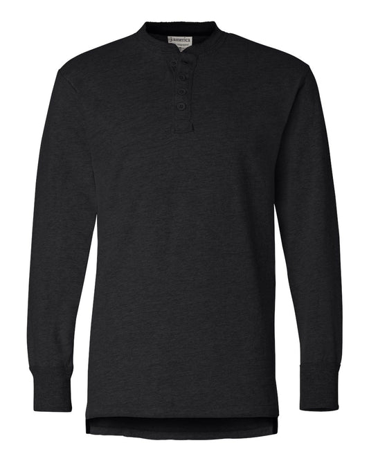 Men's Vintage Brushed Jersey Henley - Front - B82328502 - Black