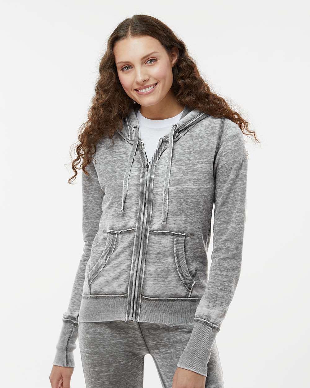 Women's Zen Fleece Full-Zip Hooded Sweatshirt - OnModelFront - B88328092 - Cement