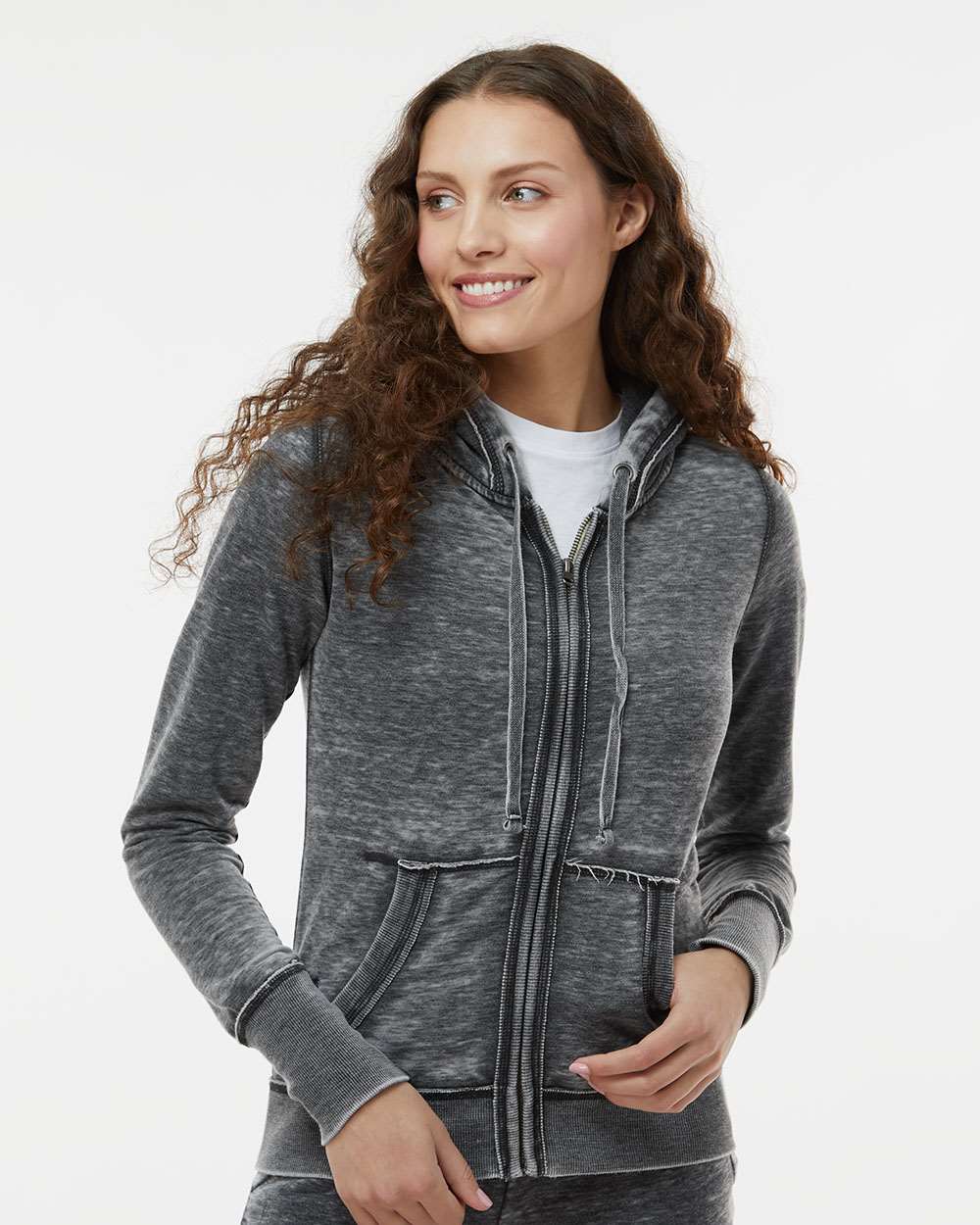 Women's Zen Fleece Full-Zip Hooded Sweatshirt - OnModelFront - B88328132 - Dark Smoke