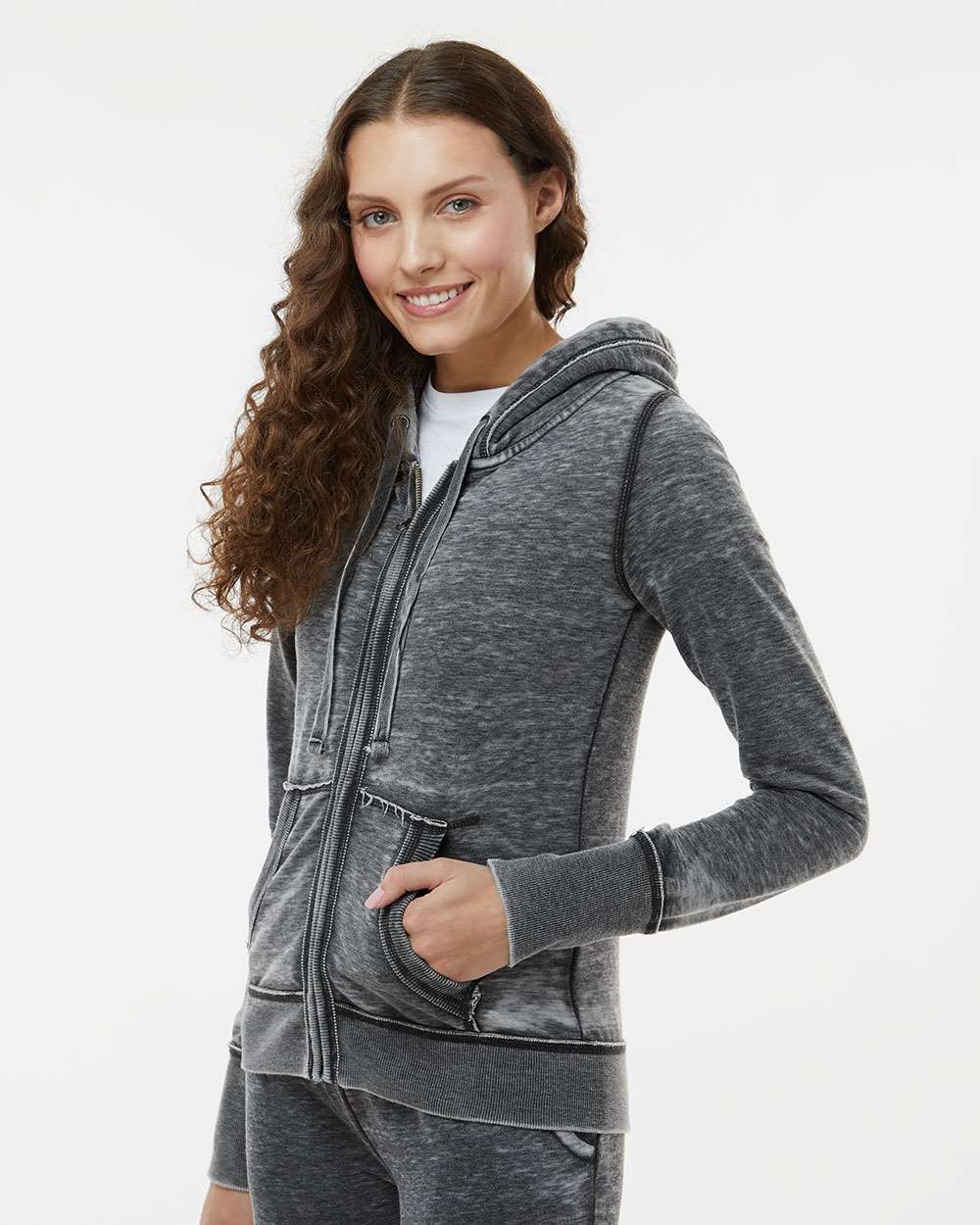 Women's Zen Fleece Full-Zip Hooded Sweatshirt - OnModelSide - B88328132 - Dark Smoke