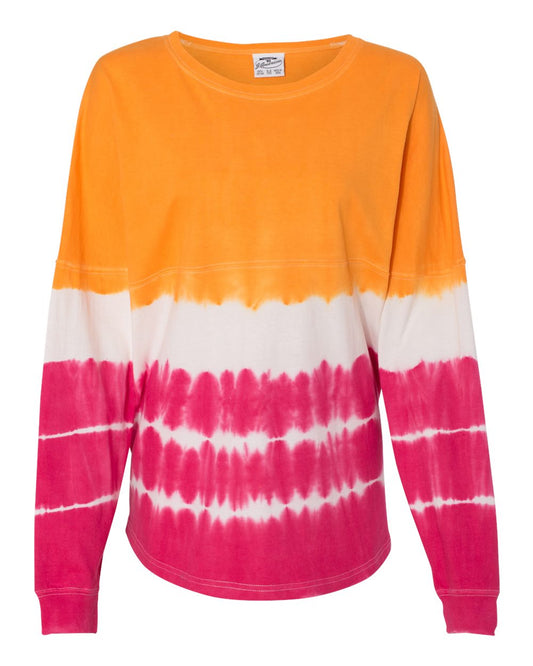 Unisex Game Day Jersey Long Sleeve T-Shirt - Front - B22328662 - Atomic Orange/ Cosmic Pink Tie-Dye