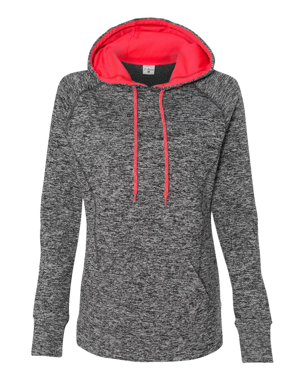 Women’s Cosmic Fleece Hooded Sweatshirt - Front - B54028093 - Charcoal Fleck/ Fire Coral