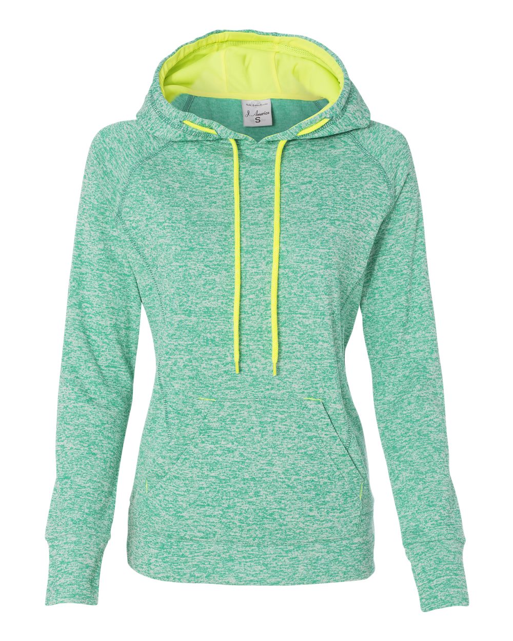 Women’s Cosmic Fleece Hooded Sweatshirt - Front - B54028404 - Emerald/ Neon Yellow