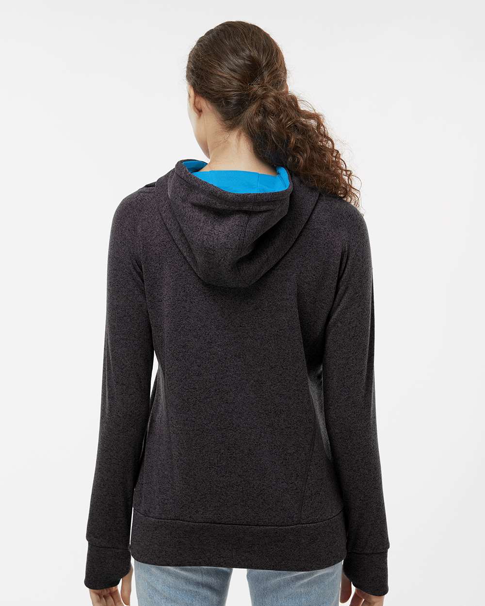 Women’s Cosmic Fleece Hooded Sweatshirt - OnModelBack - B54028343 - Onyx Fleck/ Electric Blue