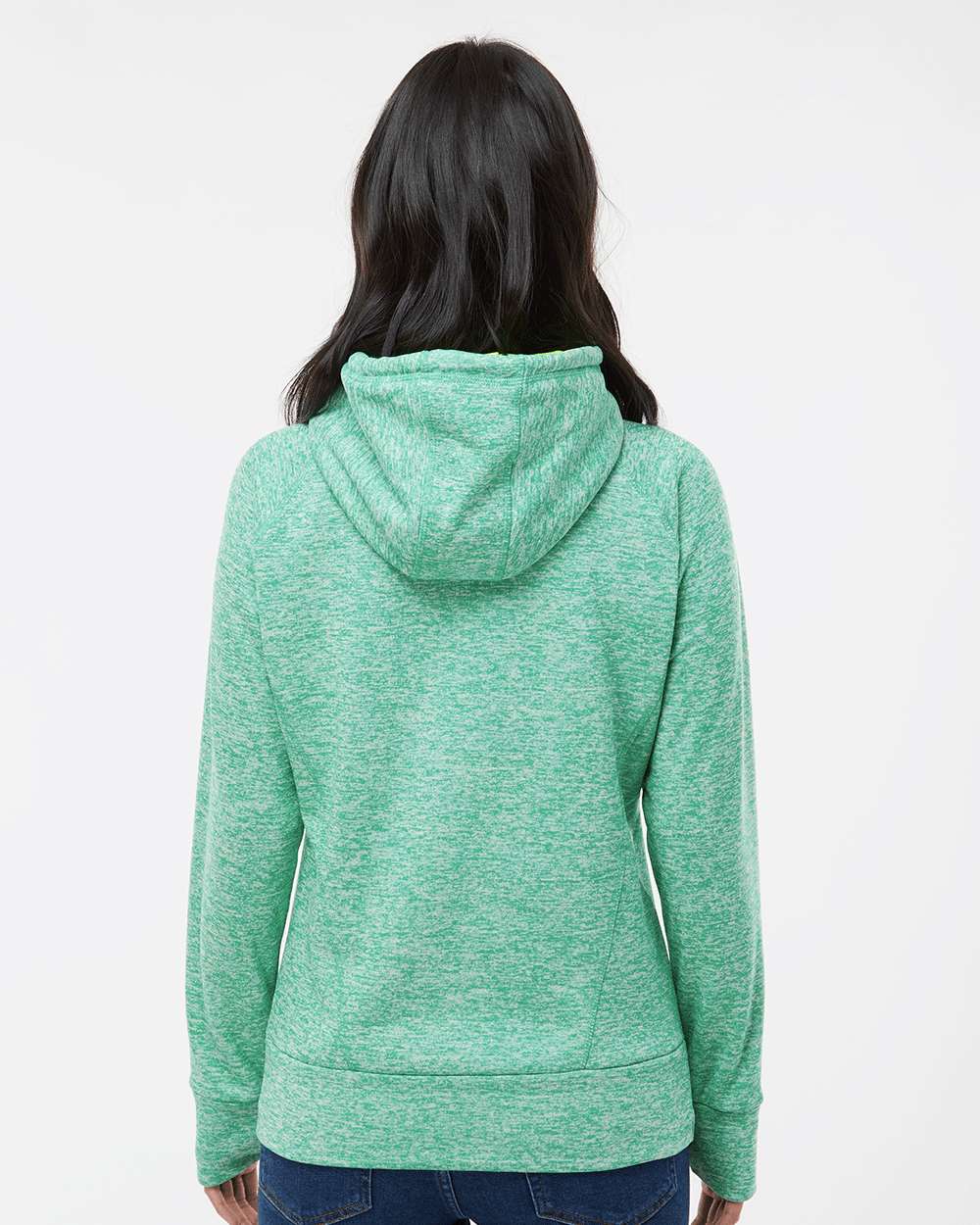 Women’s Cosmic Fleece Hooded Sweatshirt - OnModelBack - B54028404 - Emerald/ Neon Yellow