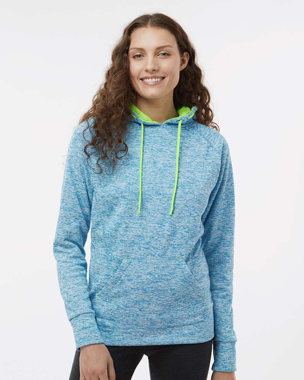 Women’s Cosmic Fleece Hooded Sweatshirt - OnModelFront - B54028063 - Electric Blue/ Neon Green