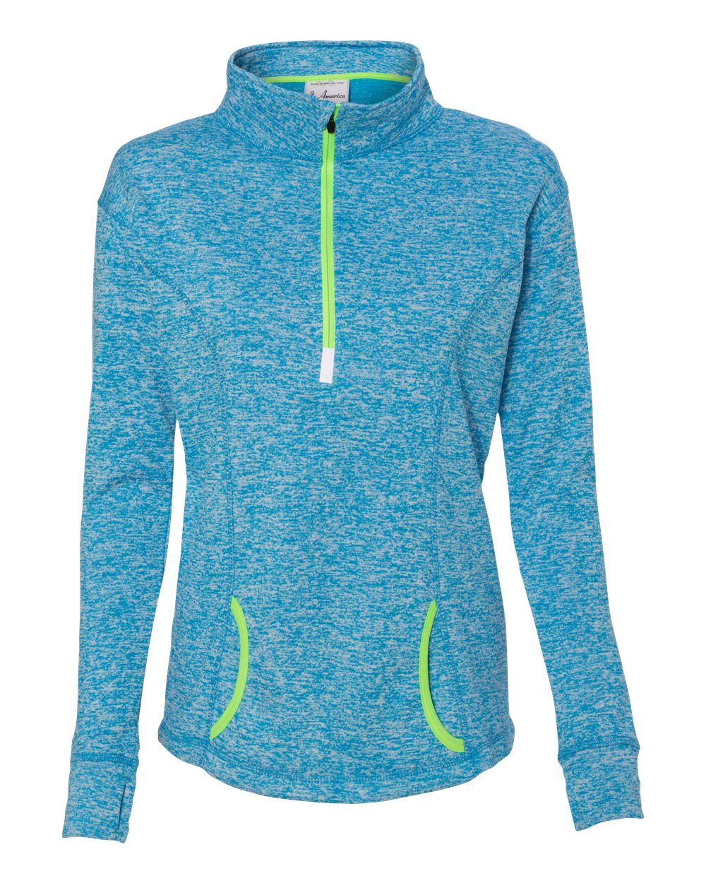 Women's Cosmic Fleece Quarter-Zip Pullover - Front - B24628063 - Electric Blue/ Neon Green