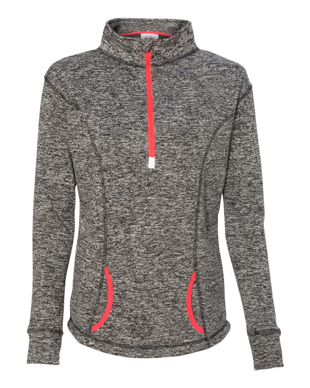 Women's Cosmic Fleece Quarter-Zip Pullover - Front - B24628093 - Charcoal Fleck/ Fire Coral