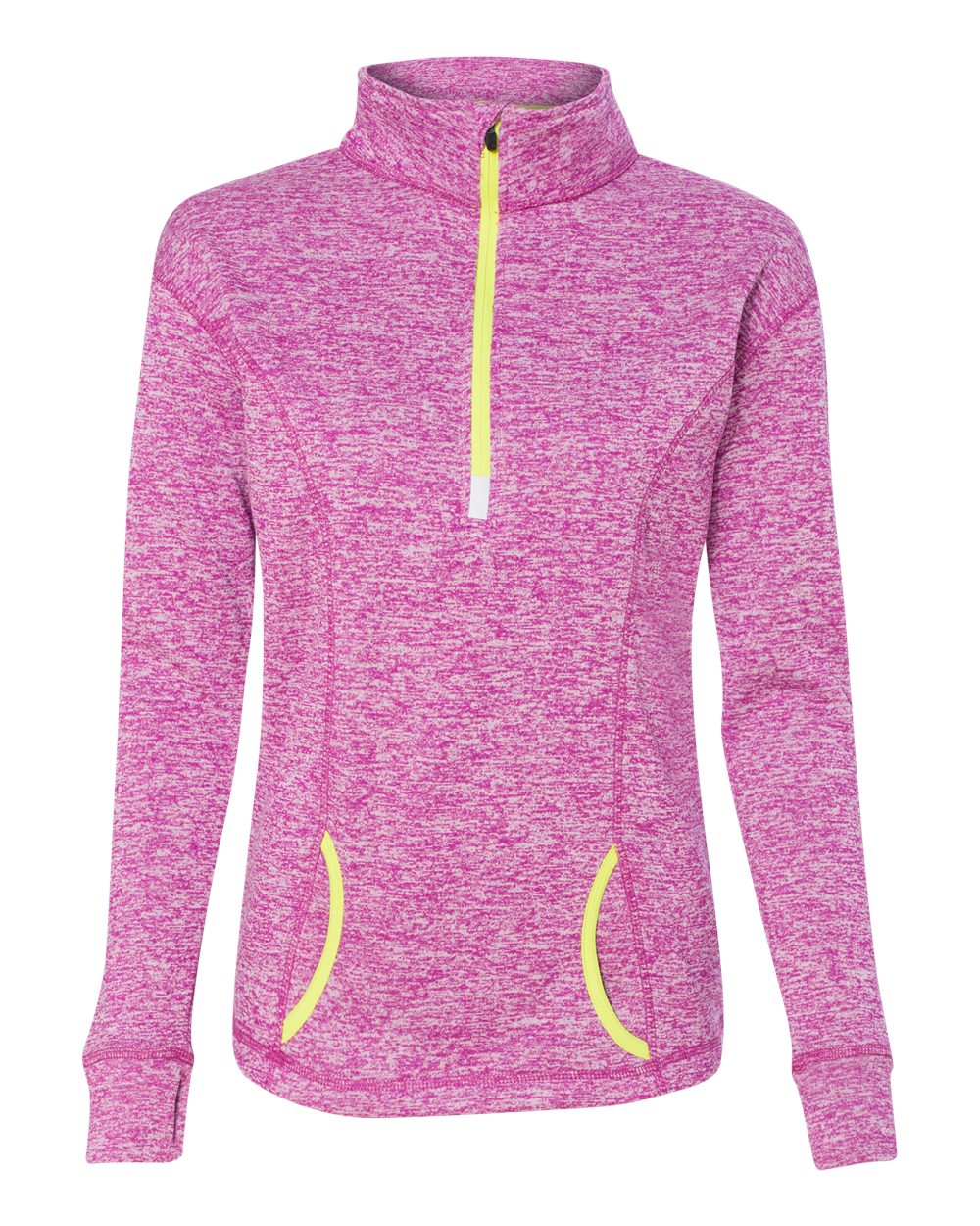 Women's Cosmic Fleece Quarter-Zip Pullover - Front - B24628143 - Magenta/ Neon Yellow