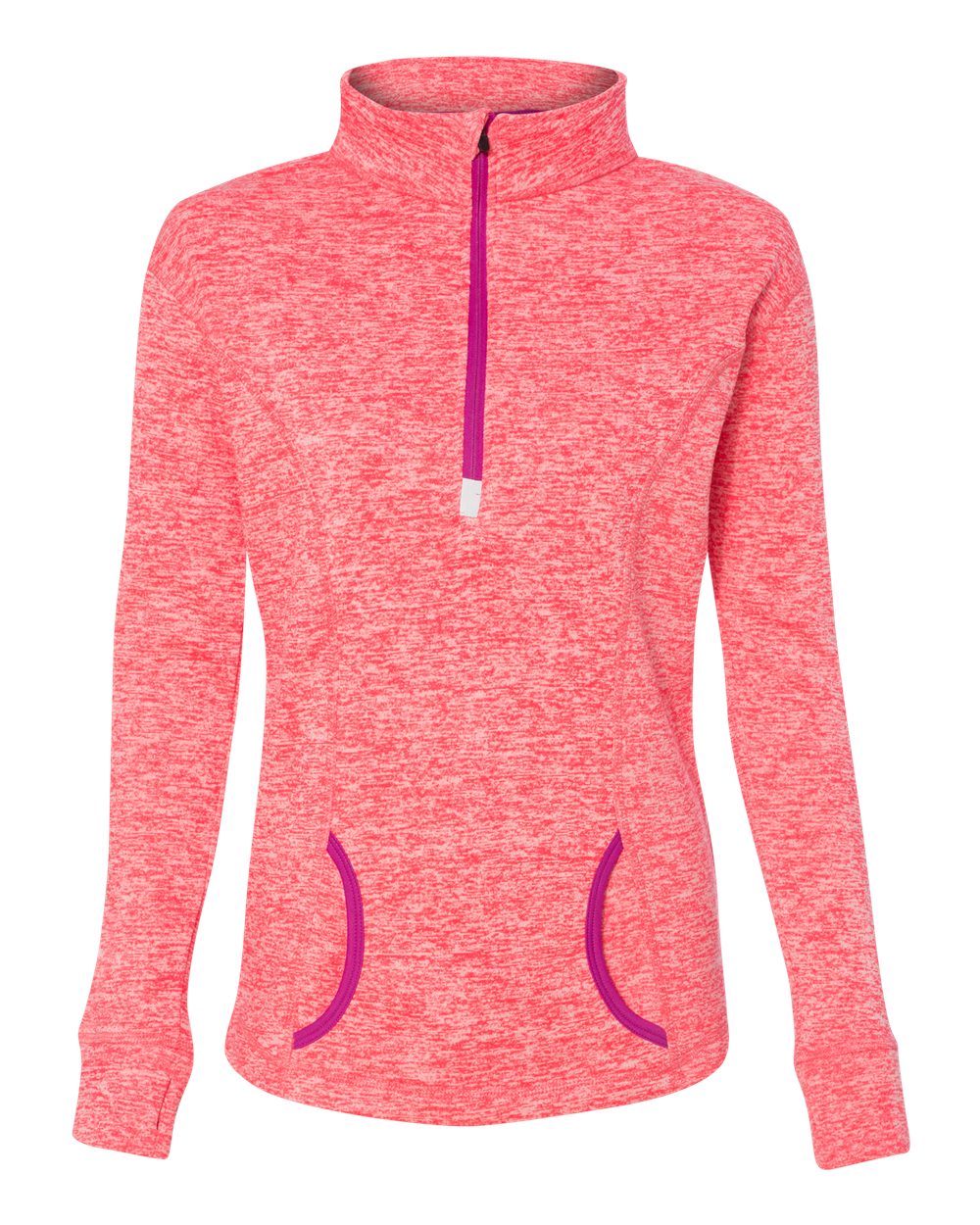 Women's Cosmic Fleece Quarter-Zip Pullover - Front - B24628273 - Fire Coral/ Magenta